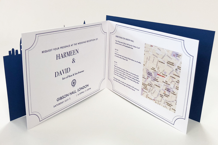 Laer cut wedding invitaion of the London skyline