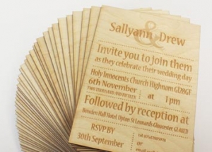 Laser engraved plywood weddin invitations