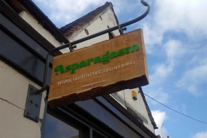 Oak and acrylic bespoke signage for Asaparagasm, Nailsworth.