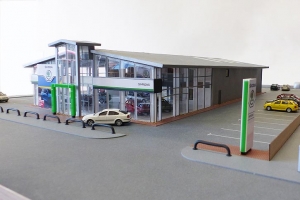 Simpsons Skoda dealership architectural model 1:72 scale