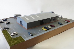 Simpsons Skoda dealership architectural model 1:72 scale