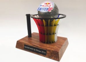 Red Bull Switch Up Netball Trophy timber acrylic laser cut cold cast metal
