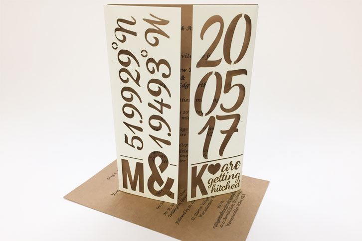 Laser cut card wedding invitations, bespoke and beautiful wedding ideas.