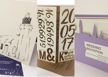 Laser cut card wedding invitations, bespoke and beautiful wedding ideas.