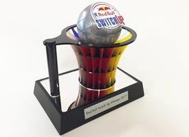 Bespoke trophy model making for Redbul Switchup using laser cut acrylic and mould and casting.