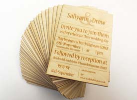 3mm Plywood laser cut wedding invitation.