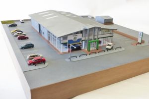 Industrial exhibition model of a Skoda showroom