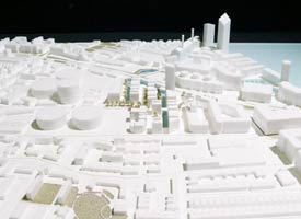 architectural models include this massing model from laser cut acrylic.