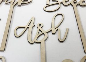 Laser cut plywood table names for wedding tables.