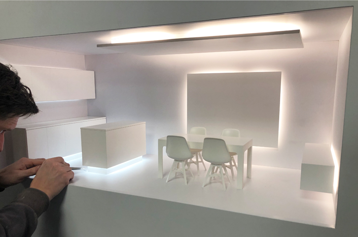 Scale kitchen model for Hafele with integrated lighting