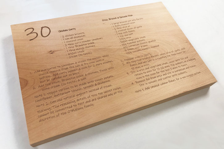 Engraved wood chopping block