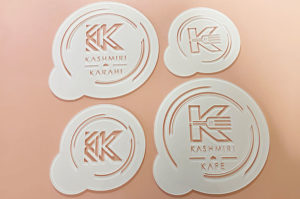 Four laser cut acrylic perspex food stencils for Kashmiri Kafe