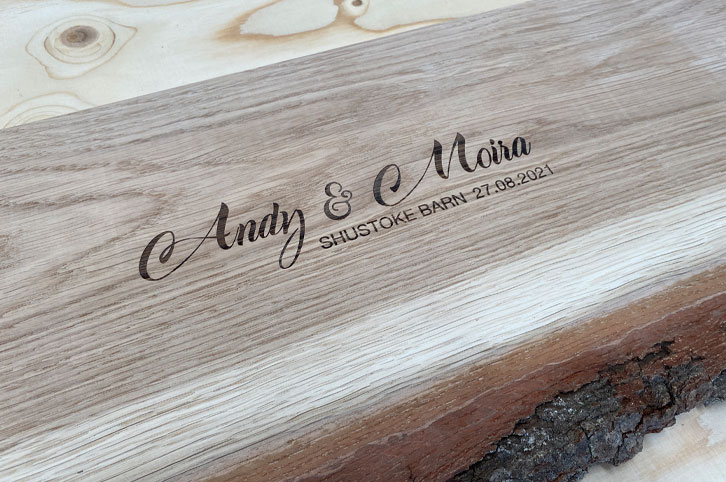 Engraved hardwood for a wedding gift.