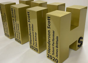 Bespoke large letter awards for Henderson Scott.