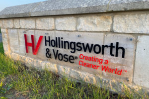 Laser cut acrylic road sign for Hollingsworth & Vose.