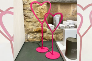 Laser cut heart valentines shop display.