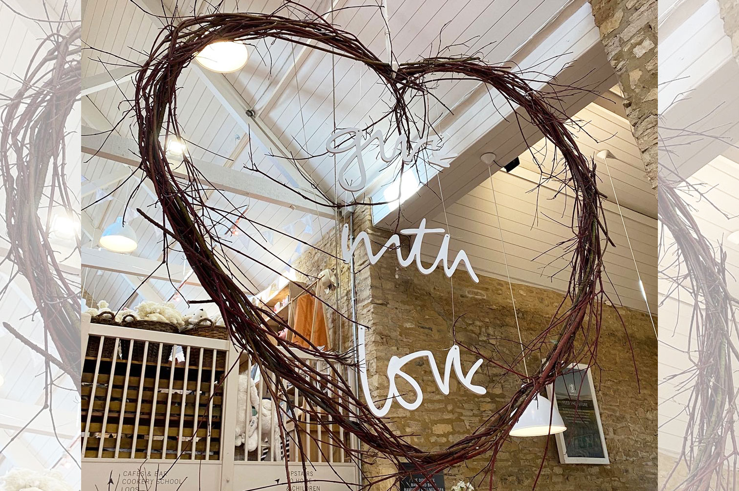 Laser cut valentines shop display, Give wth Love.