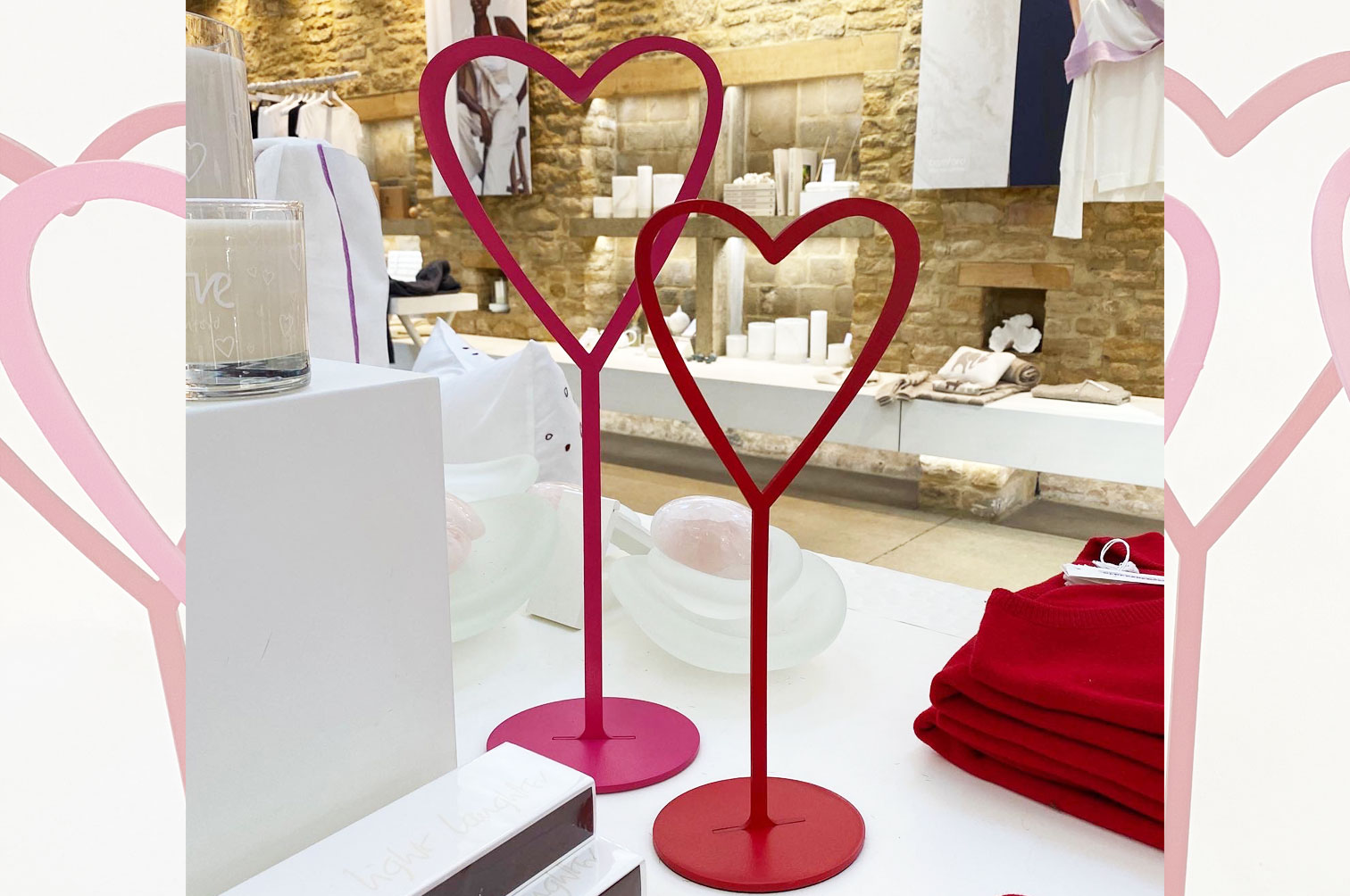 Laser cut heart valentines shop display.
