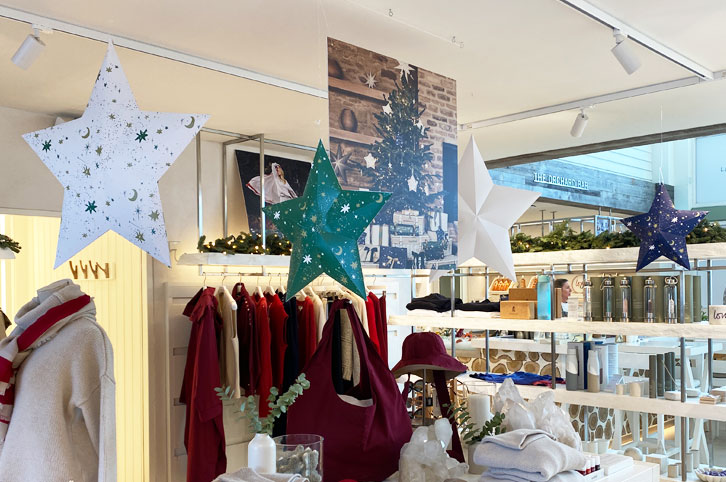 3d card stars for Bamford Christmas shop decoration