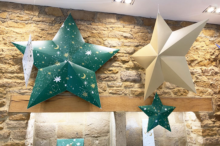 3d card stars for Bamford Christmas shop decoration