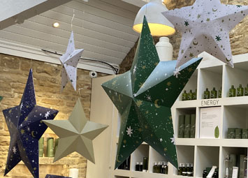 3d card stars for Bamford Christmas shop decoration
