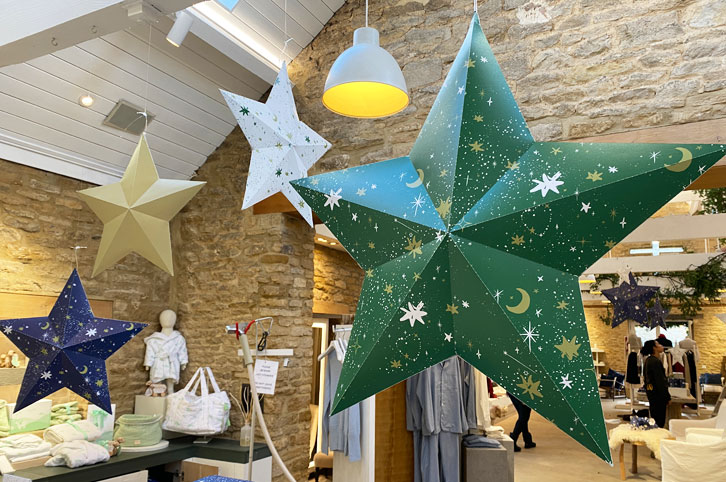 3d card stars for Bamford Christmas shop decoration