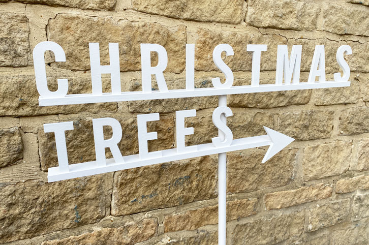 Christmas directional signage, painted wood signs.