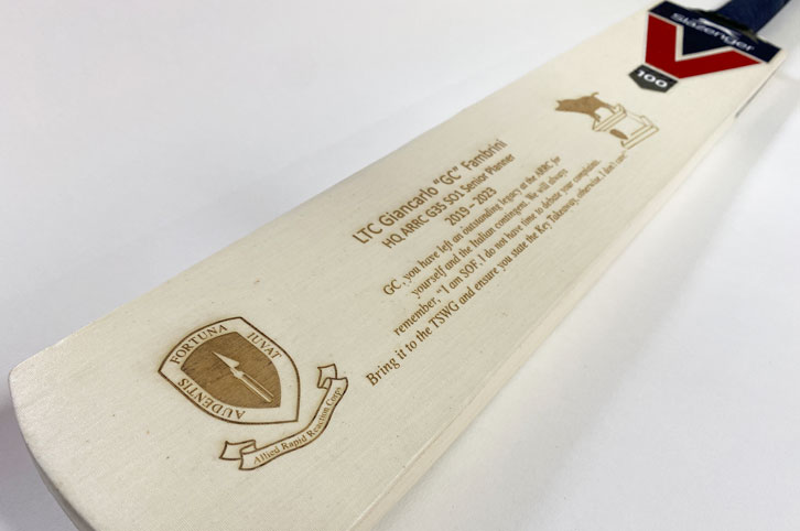 Engraved cricket bat. Bespoke gift.