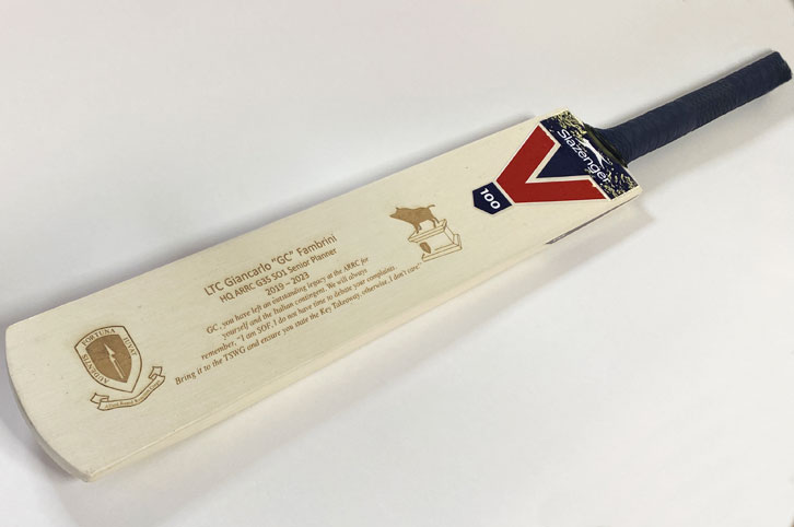 Engraved cricket bat. Bespoke gift.