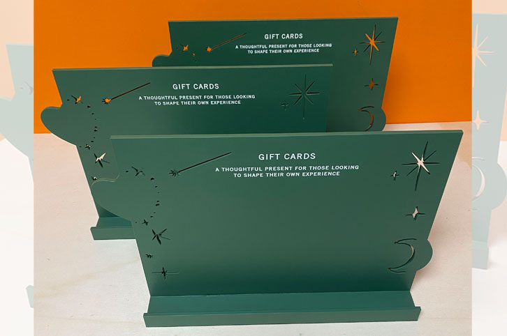 Bespoke personalised gift card stands.