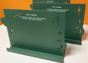 Bespoke personalised gift card stands.